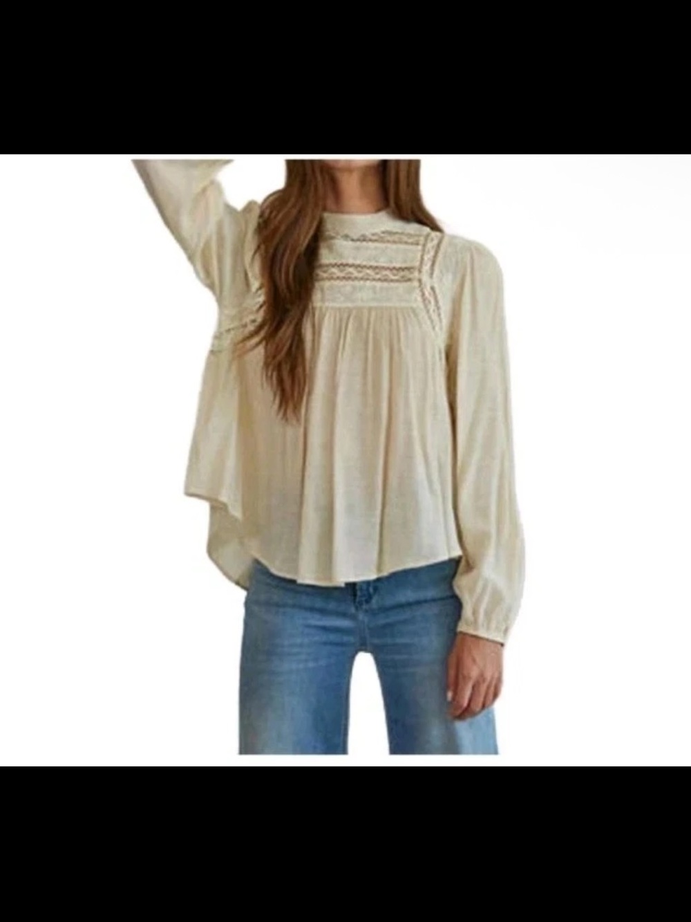 Cream Lace Boho Blouse Women’s Small Long Sleeve Cottagecore Peasant Size Small